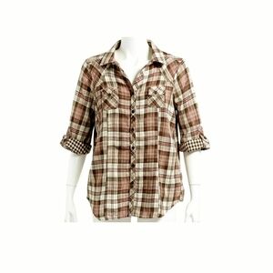 Women's 100% Cotton Derek Heart Plaid Button Down Shirt Size Medium